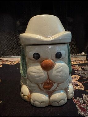 Vintage Ceramic Mount Clemens Dog with Hat Biscuit Cookie Jar
